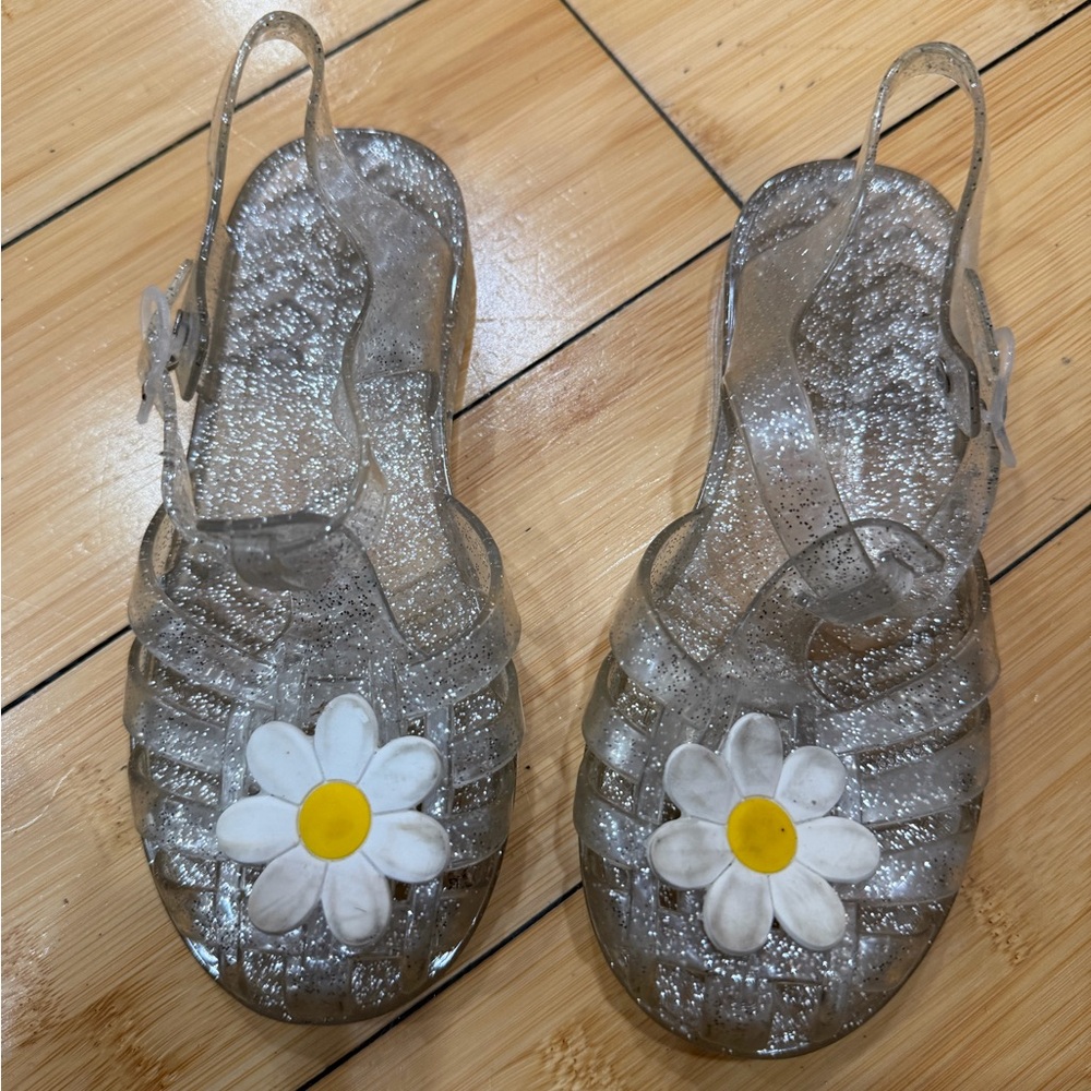 Mini Melissa Clear Glitter Dress Shoes with Daisy Accent